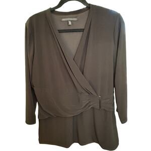 White House Black Market Women's Black Faux Wrap Size Lrg Top Classic Easy Care